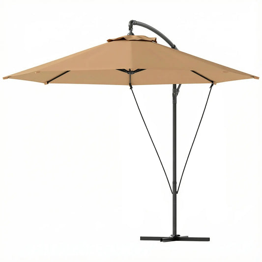 9.5' Cantilever Umbrella With Wind Strap, Cover, Crank, Cross Base, Khaki Offset Cantilever Umbrellas Khaki at Gallery Canada