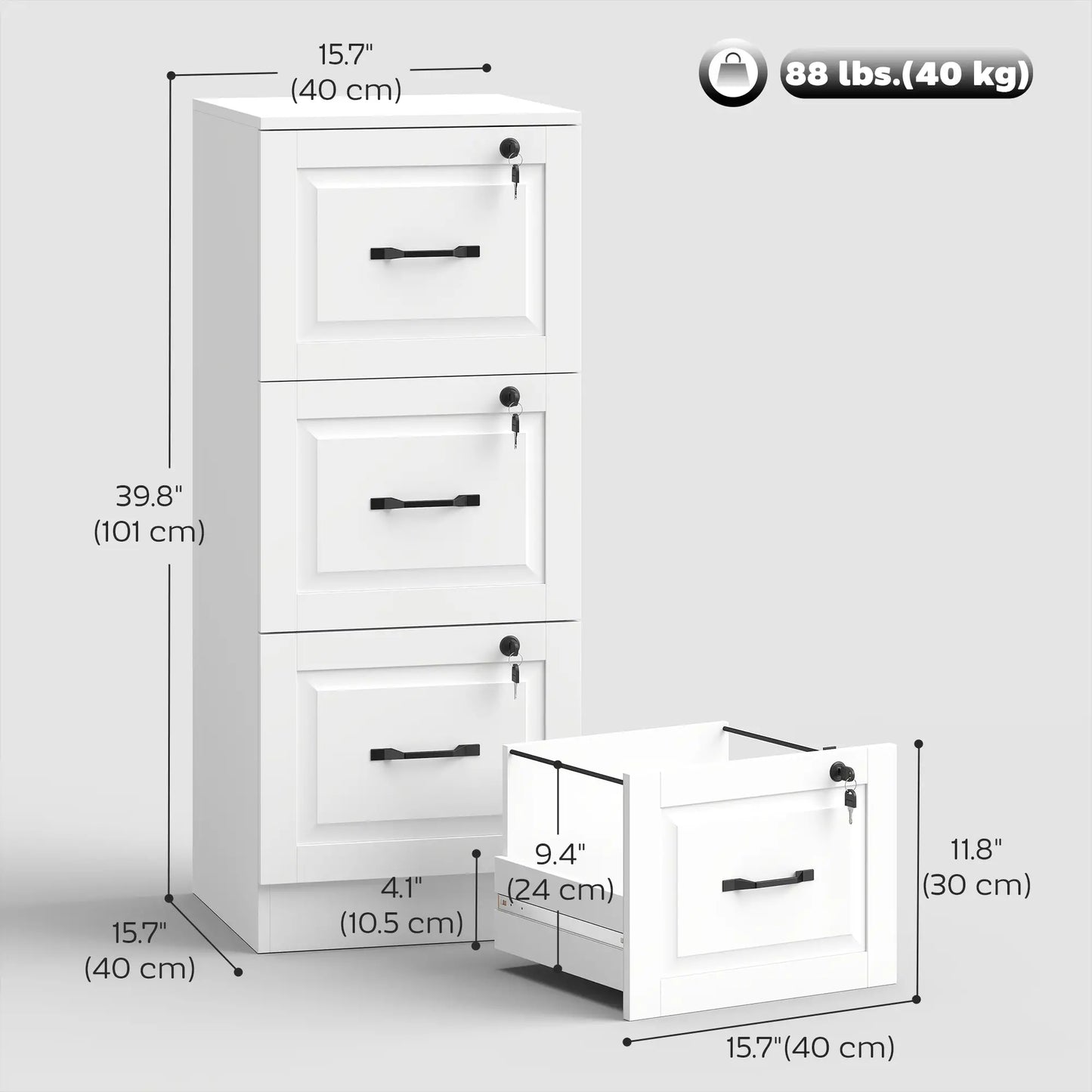 3 Drawer File Cabinet With Lock, Vertical Filing Cabinet, White Office Cabinets & Cupboards at Gallery Canada