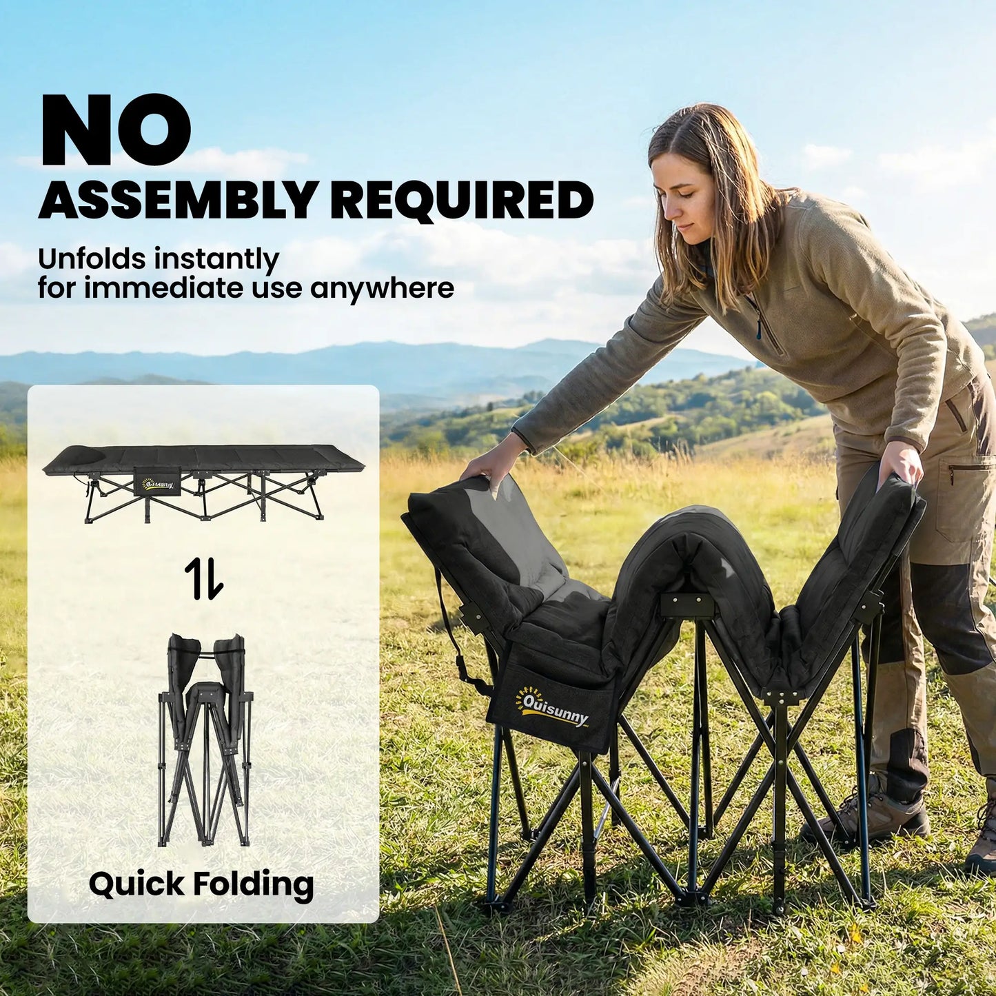 Camping Cot For Adults, 31.5" Wide, Padded Cushion, Carry Bag, Black Camping Cots at Gallery Canada