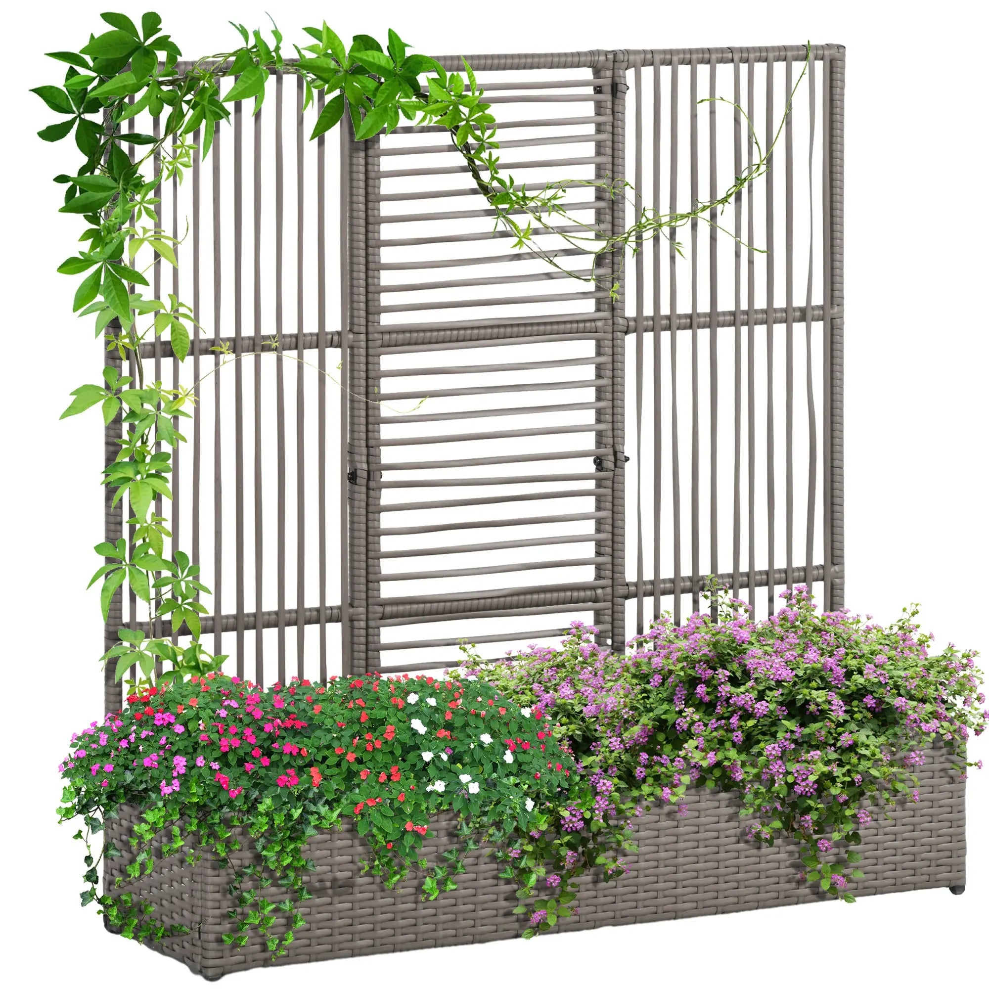 Raised Garden Bed with Lattice Trellis, Rattan Planter with Storage, Grey Raised Garden Beds at Gallery Canada