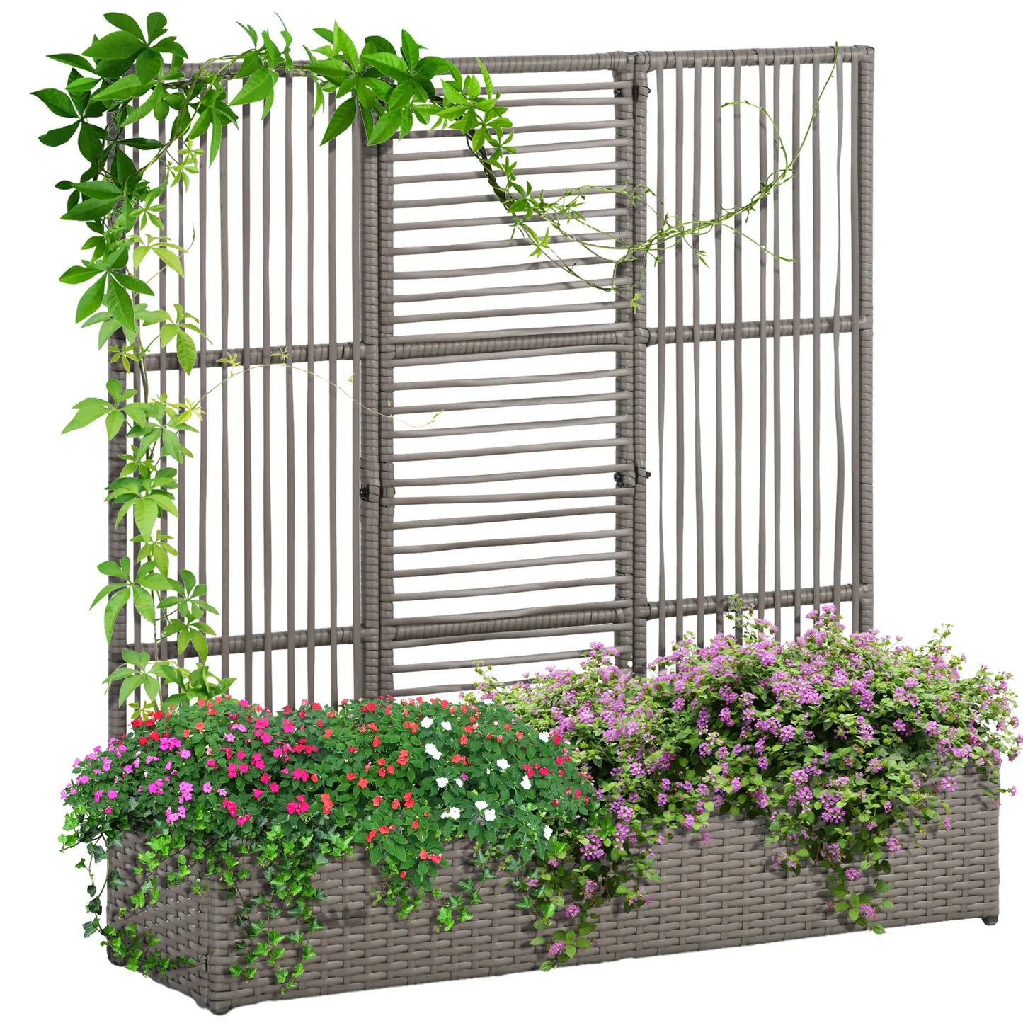 Raised Garden Bed with Lattice Trellis, Rattan Planter with Storage, Grey Raised Garden Beds at Gallery Canada