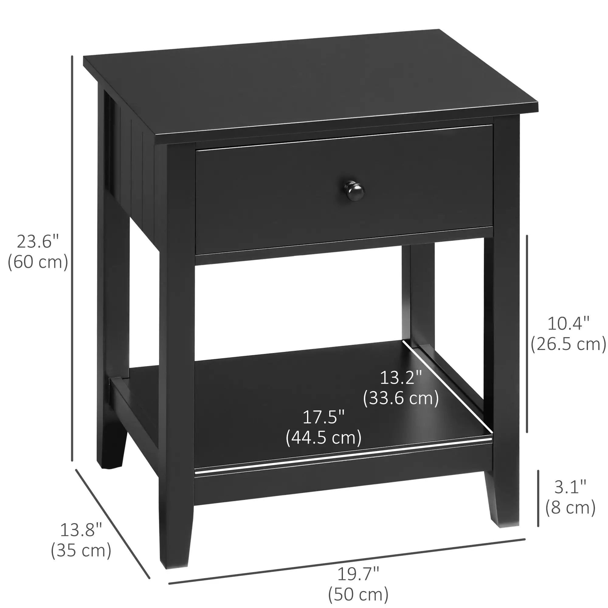 Modern Nightstand, Small End Table with Drawer, Storage Shelf, Black Side Tables at Gallery Canada
