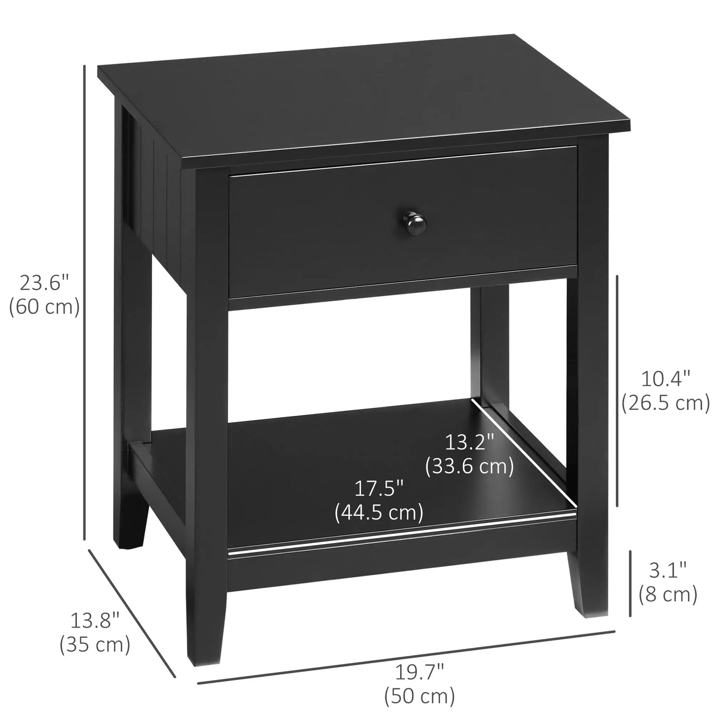 Modern Nightstand, Small End Table with Drawer, Storage Shelf, Black Side Tables at Gallery Canada