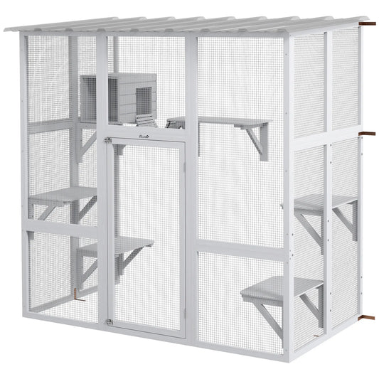 Outdoor Cat Enclosure, Window Box, Weatherproof Roof, Bridge, Resting Box, Platforms, for 2 Kittens, White Outdoor Cat Enclosures White at Gallery Canada