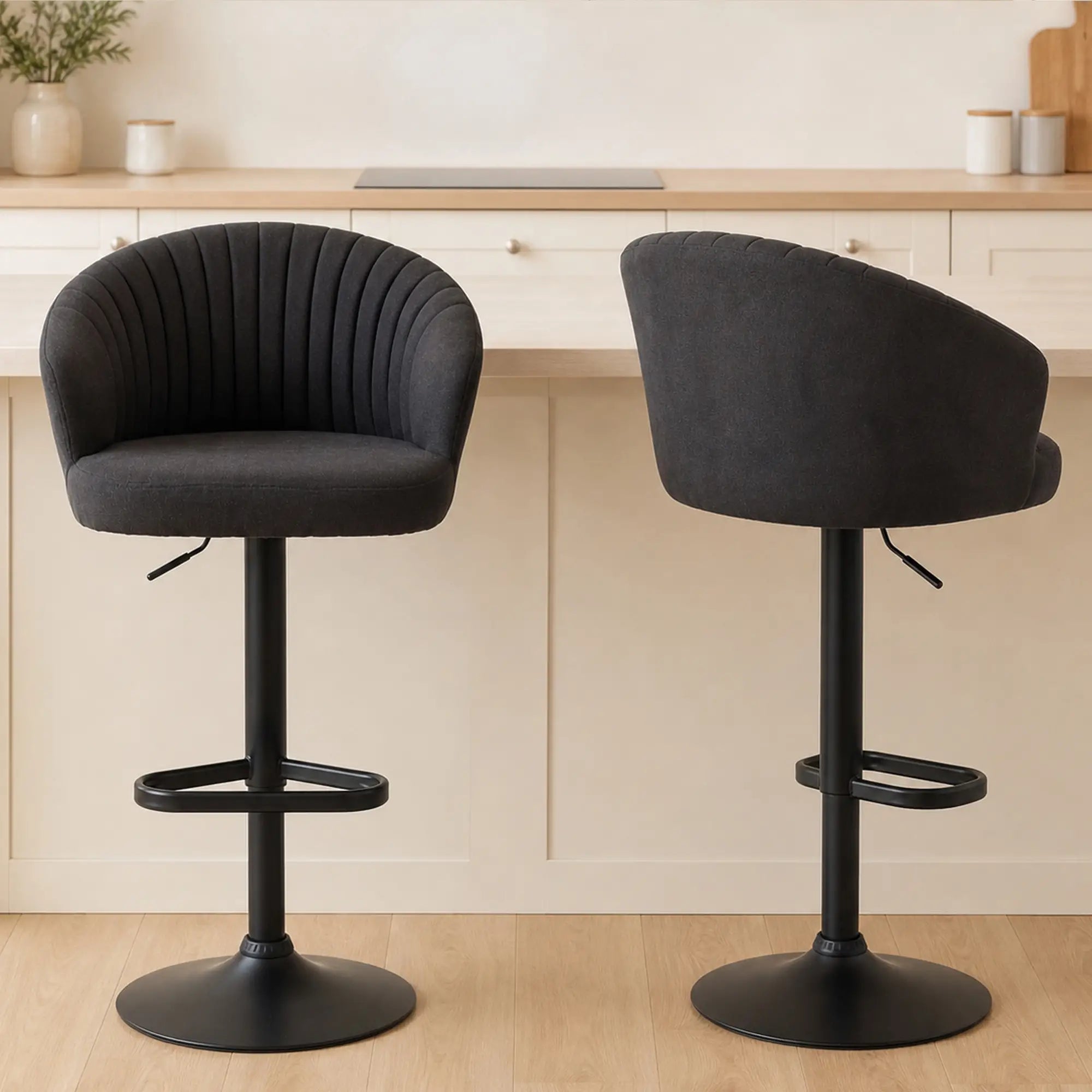 Adjustable Bar Stools Set of 2, Upholstered Kitchen Stools, Steel Frame, Black Bar Stools at Gallery Canada