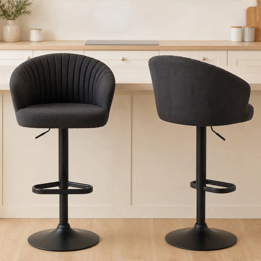 Adjustable Bar Stools Set of 2, Upholstered Kitchen Stools, Steel Frame, Black Bar Stools Black at Gallery Canada