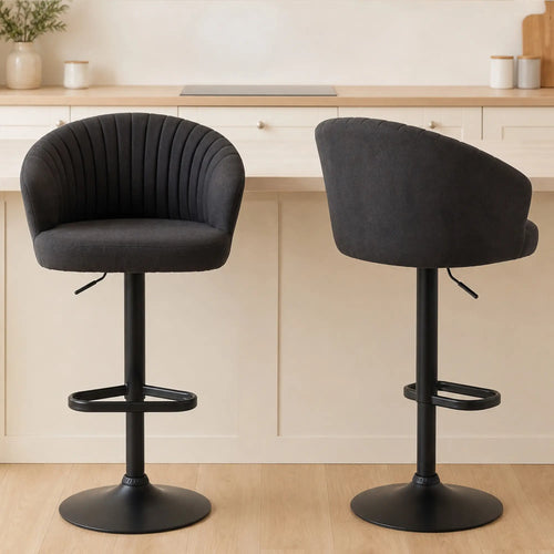 Adjustable Bar Stools Set of 2, Upholstered Kitchen Stools, Steel Frame, Black