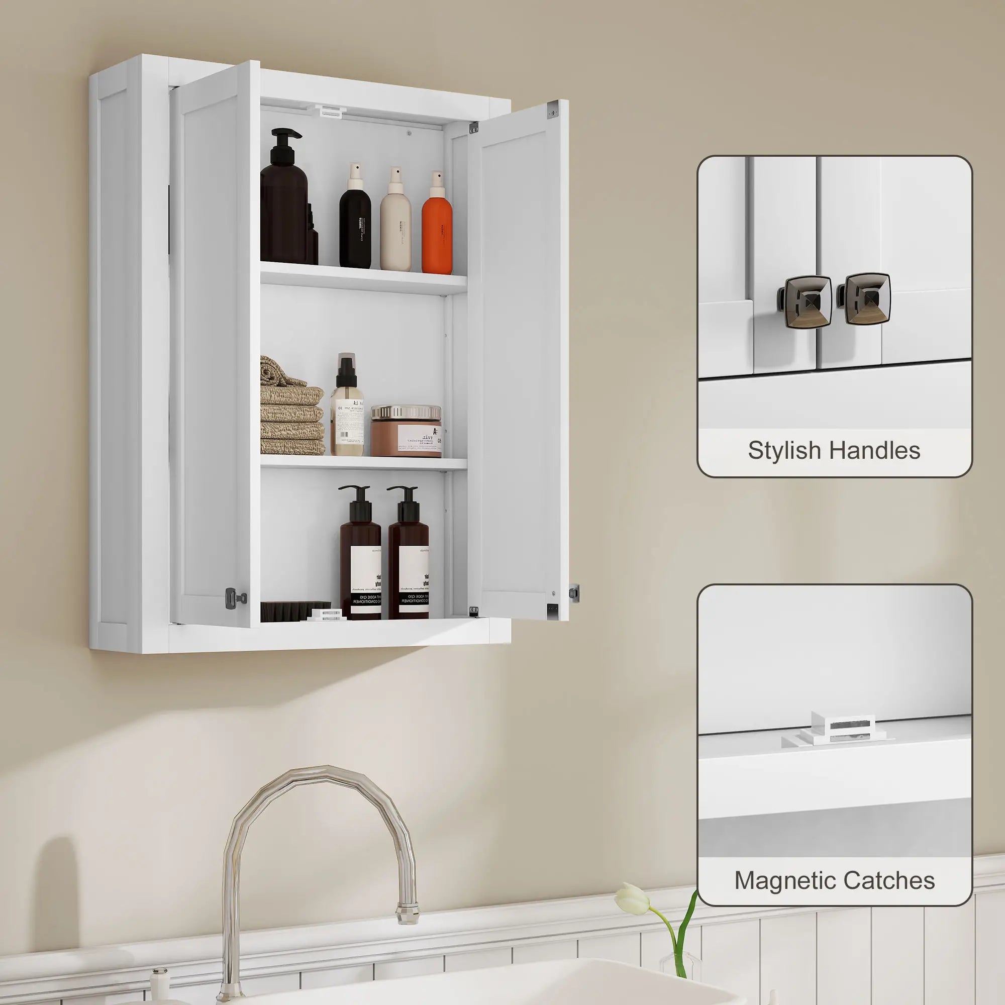 Wall Mounted Bathroom Cabinet, 2 Doors, 2 Adjustable Shelves, White Bathroom Cabinets at Gallery Canada