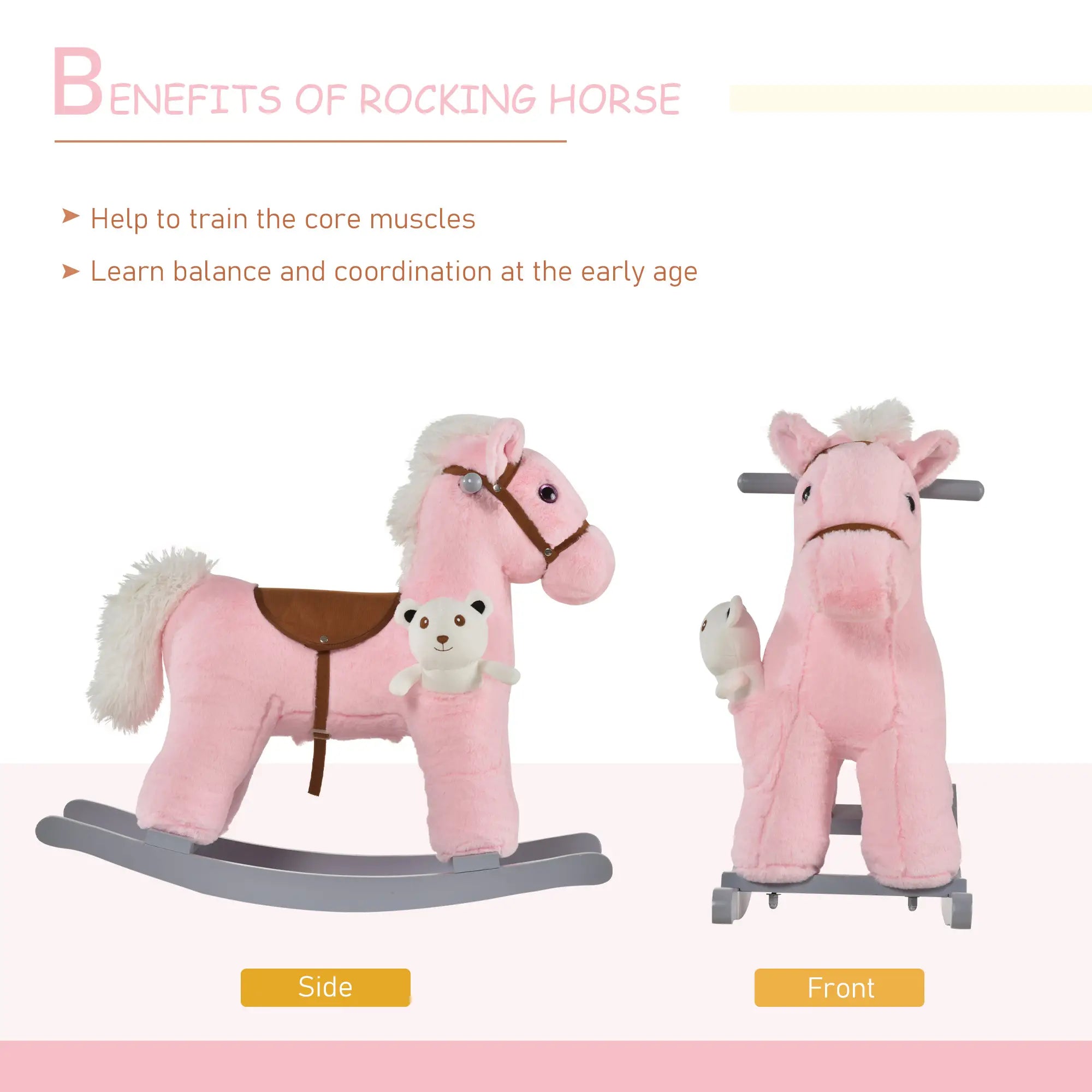 Kids Plush Ride-On Rocking Horse, Soft Bear Toy, Realistic Sounds, Pink Rocking Horses at Gallery Canada