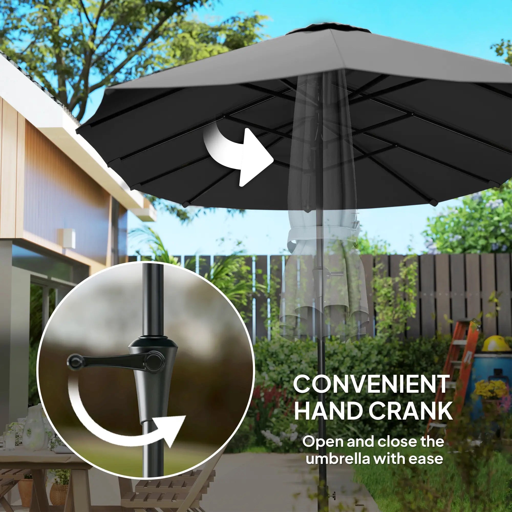 13ft Double-Sided Patio Umbrella with Crank Handle, for Poolside, Deck, Garden, Dark Grey Double-sided Umbrellas at Gallery Canada