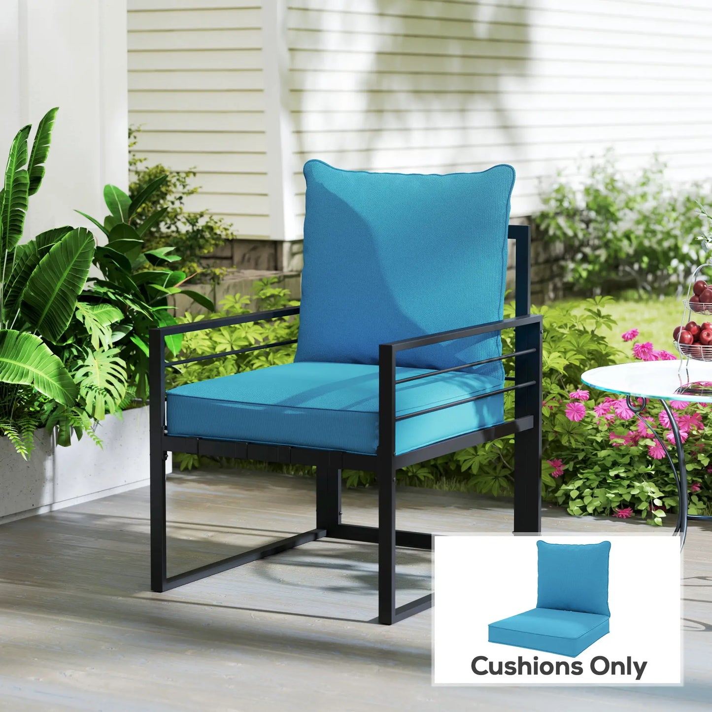 Thick Deep Seat Patio Chair Cushions, Outdoor Seat with Back Cushion, Turquoise Patio Chair Cushions at Gallery Canada