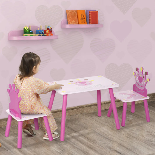 Kids Wooden Table Chair Set, Crown Pattern, Easy Clean, Age 2-4, Pink Kids Table Sets Pink at Gallery Canada