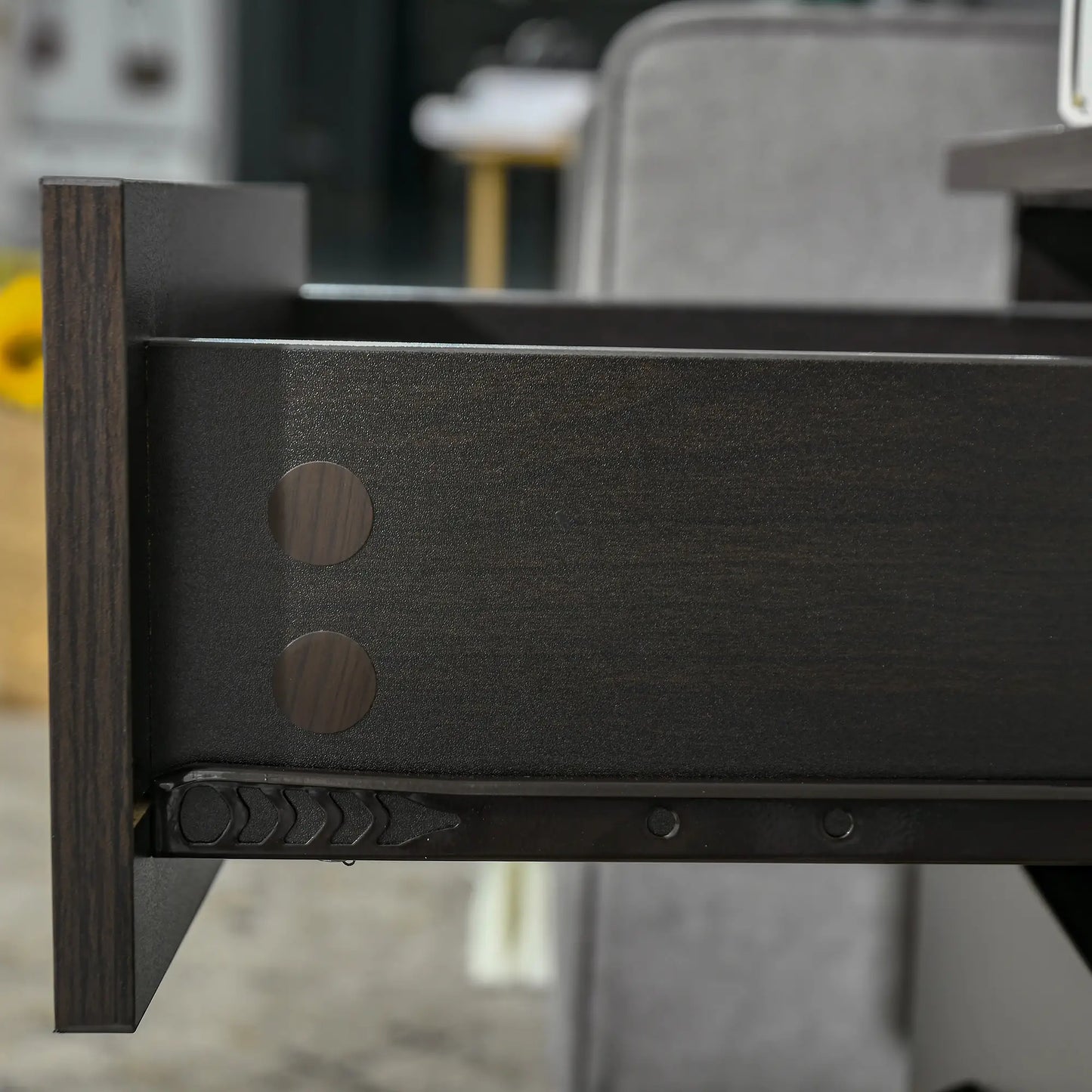 Modern Night Stand, 3 Drawers, Metal Rail, Dark Brown Bedside Tables at Gallery Canada