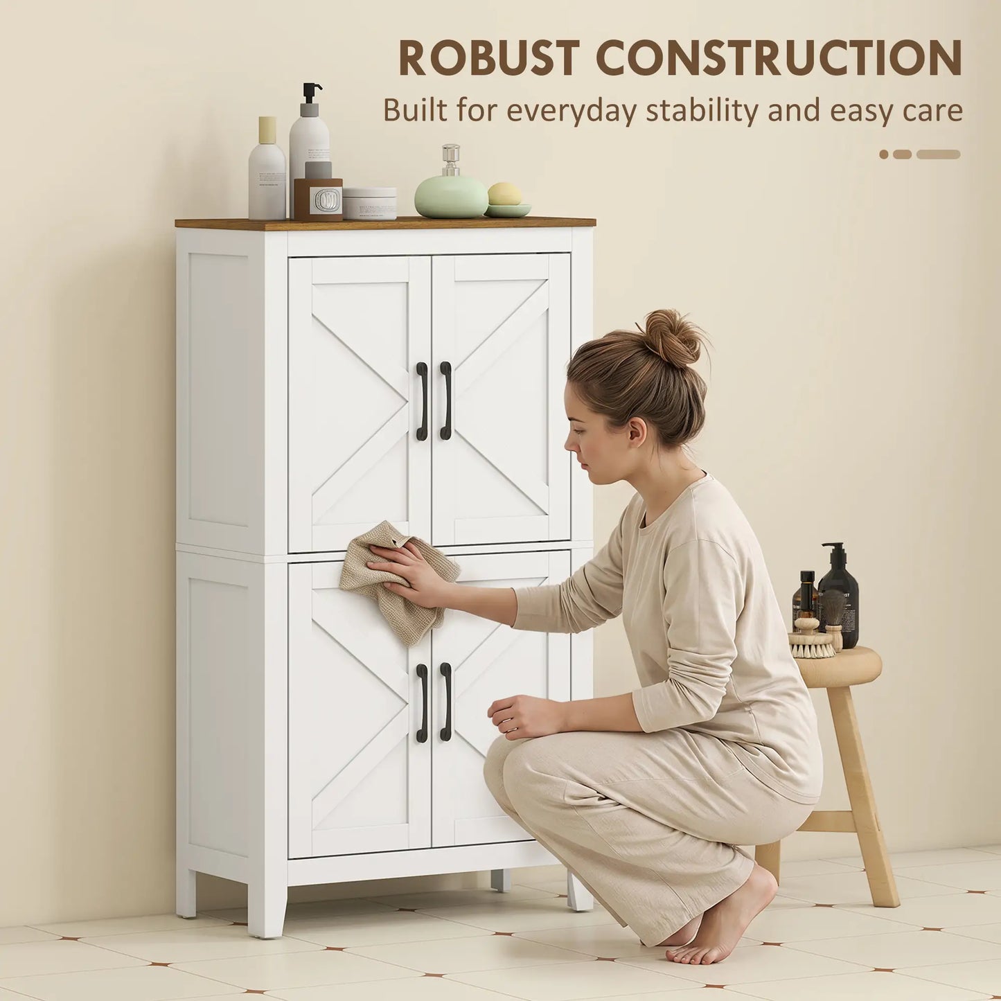 Bathroom Storage Cabinet, Barn Floor Cabinet, White