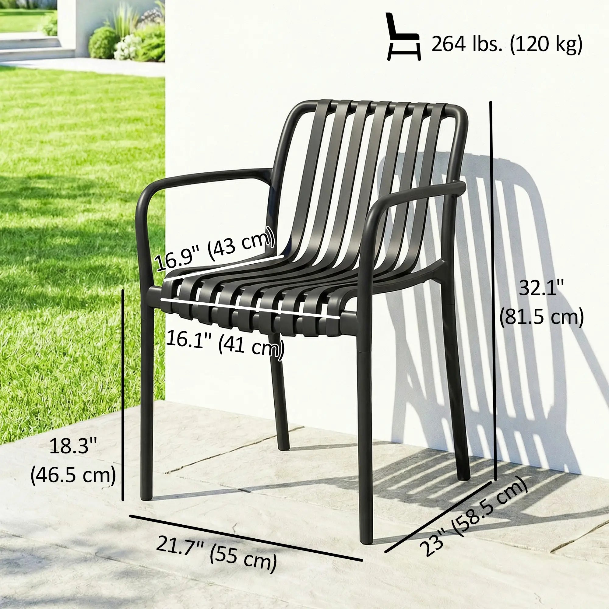 Stackable Patio Chairs Set of 4, Outdoor Dining, Black Patio Chairs at Gallery Canada