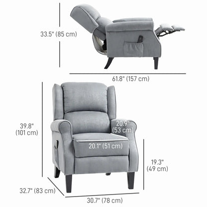 Push Back Recliner Chair, Vibration Massage, Extendable Footrest, Remote, Pocket, Grey Single Sofas at Gallery Canada
