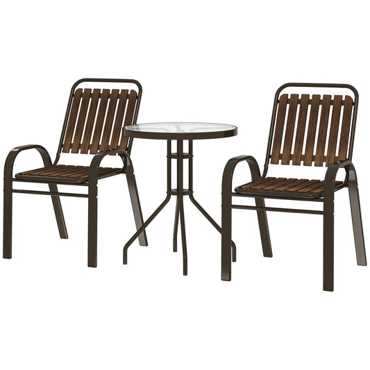 3pc Patio Bistro Set, 2 Stackable Chairs with Glass Table, Outdoor, Dark Brown Bistro Sets Dark Brown at Gallery Canada