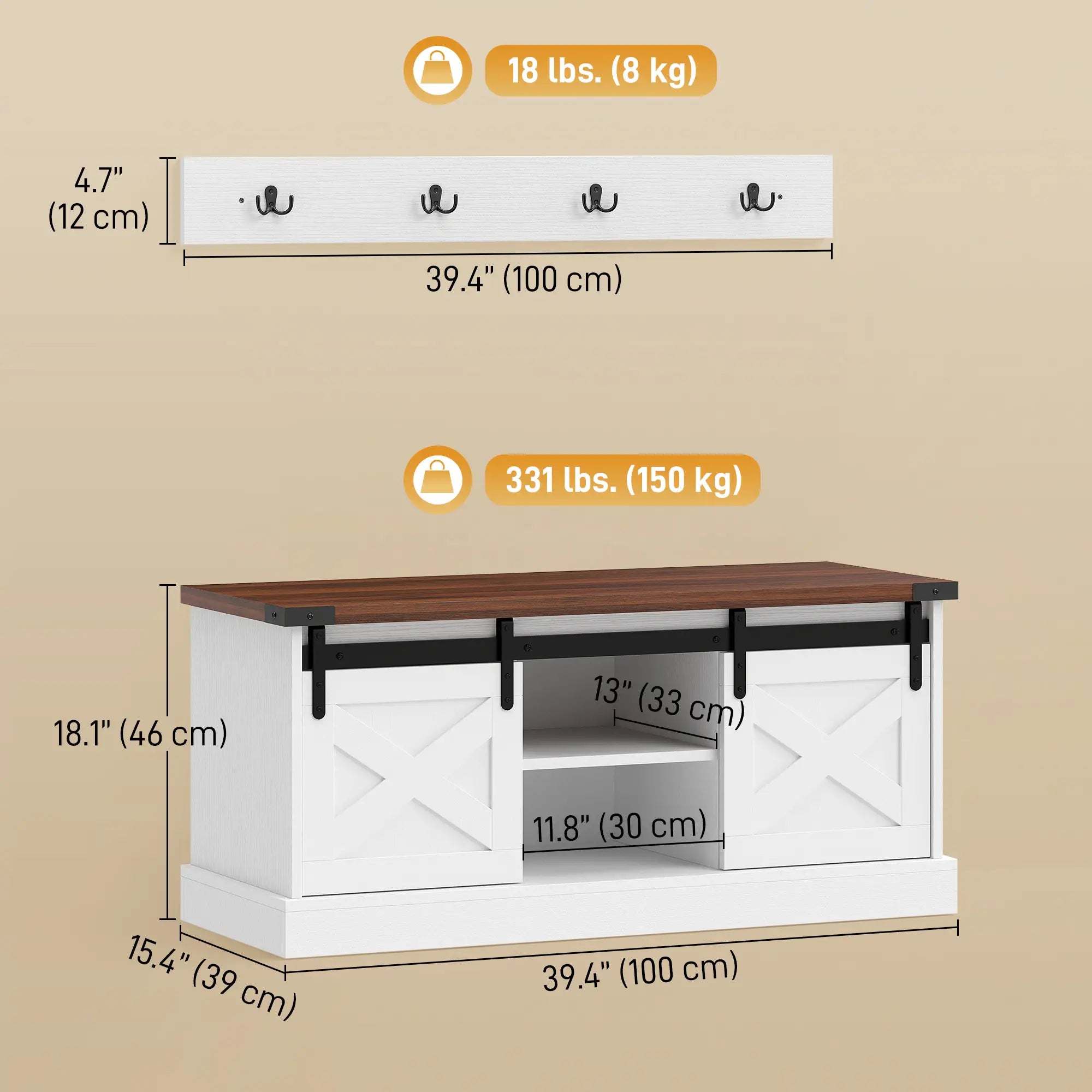 Coat Rack Shoe Bench Set, 2-Piece Hall Tree, White/Dk Walnut Shoe Storage Cabinets & Racks at Gallery Canada