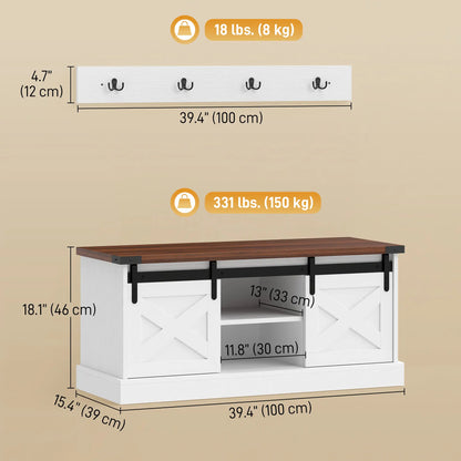 Coat Rack Shoe Bench Set, 2-Piece Hall Tree, White/Dk Walnut Shoe Storage Cabinets & Racks at Gallery Canada