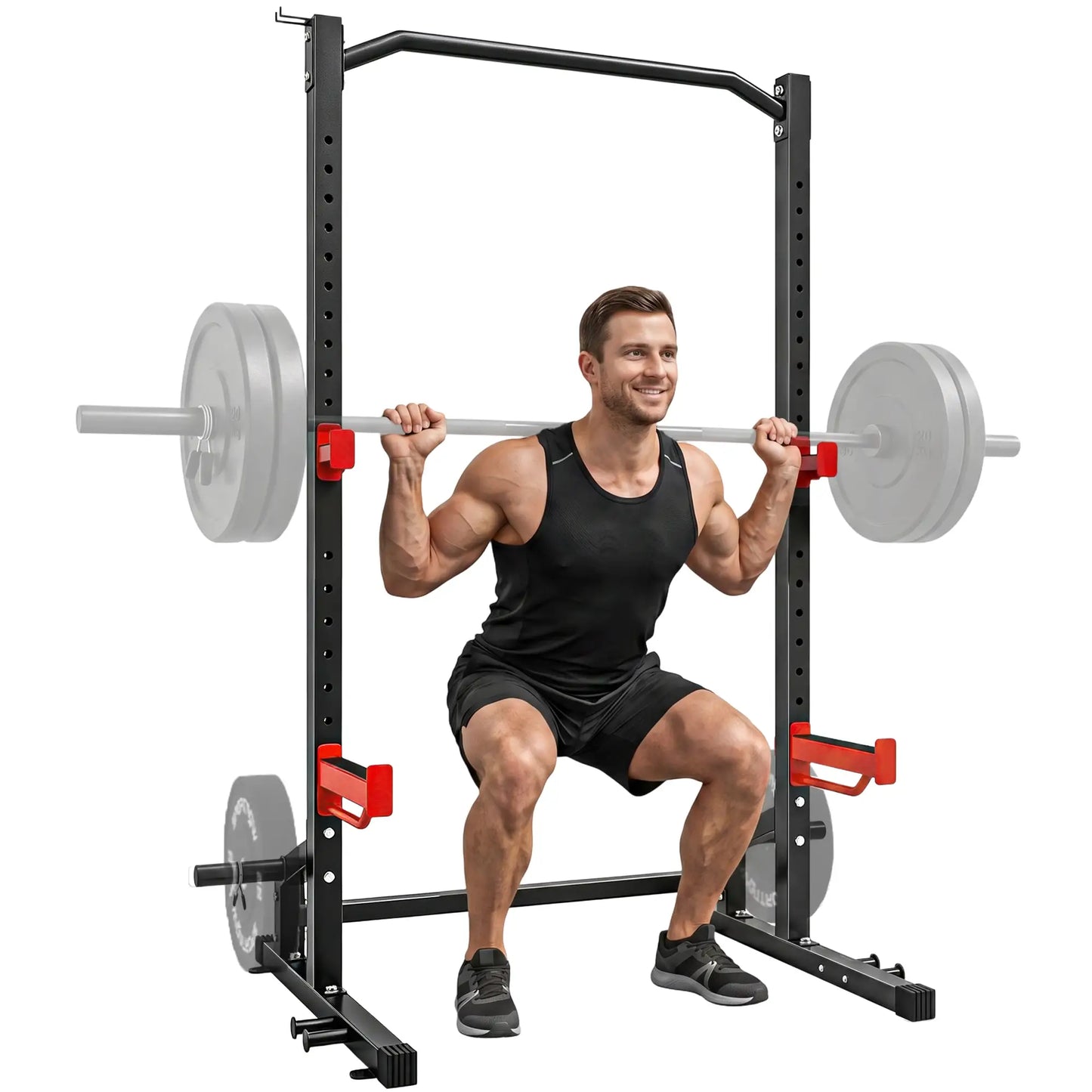 Power Cage Squat Rack, 1100LB, Pull-Up Bar, J-Hooks, Plate Storage