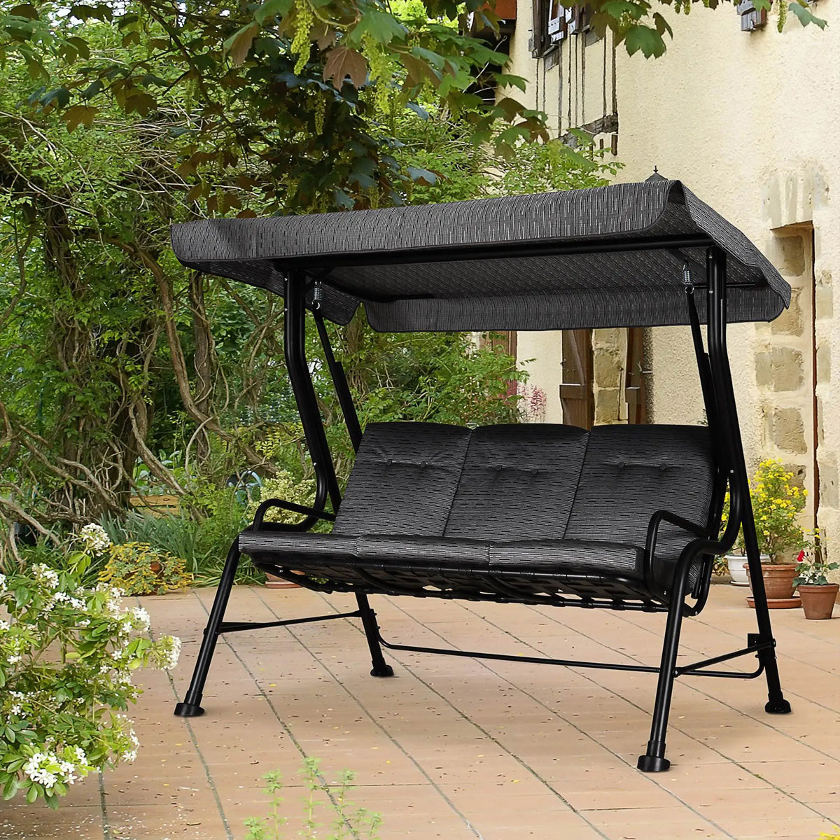 3-Person Patio Swing Bench With Canopy, Grey Patio Swings with Stand Grey at Gallery Canada