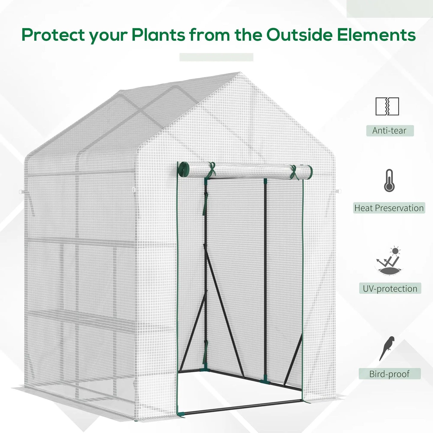 56 x 56 Walk-In Greenhouse, Portable Gardening Plant House, 2-Tier Shelf, Green Greenhouses at Gallery Canada