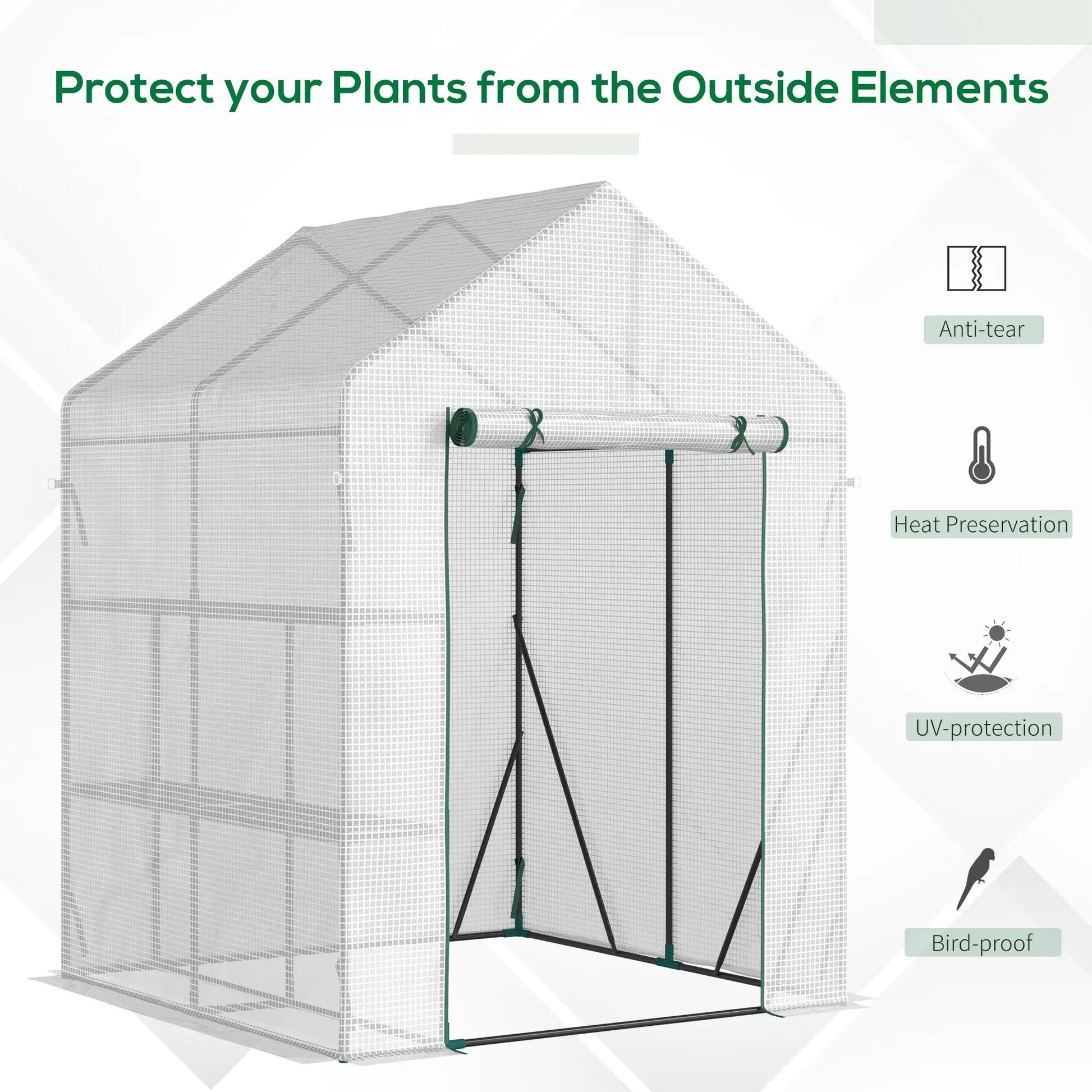 56 x 56 Walk-In Greenhouse, Portable Gardening Plant House, 2-Tier Shelf, Green Greenhouses at Gallery Canada