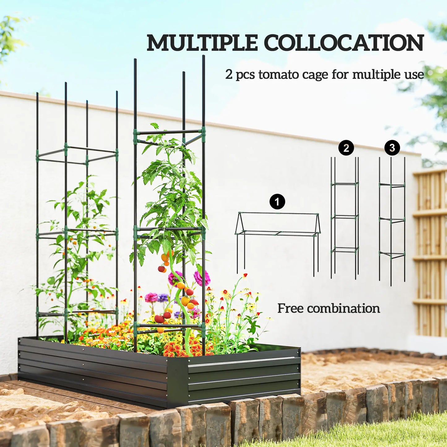 6' x 3' x 1' Raised Garden Bed, 2 Trellis Tomato Cages, Steel Frame, Black Raised Garden Beds at Gallery Canada