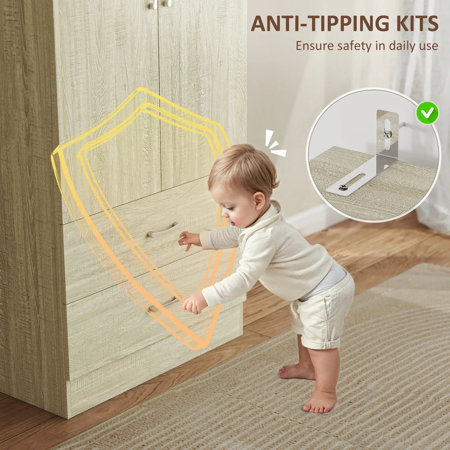 Wardrobe Closet, Hanging Rod, 2 Doors, 2 Drawers, Oak Clothing Storage at Gallery Canada