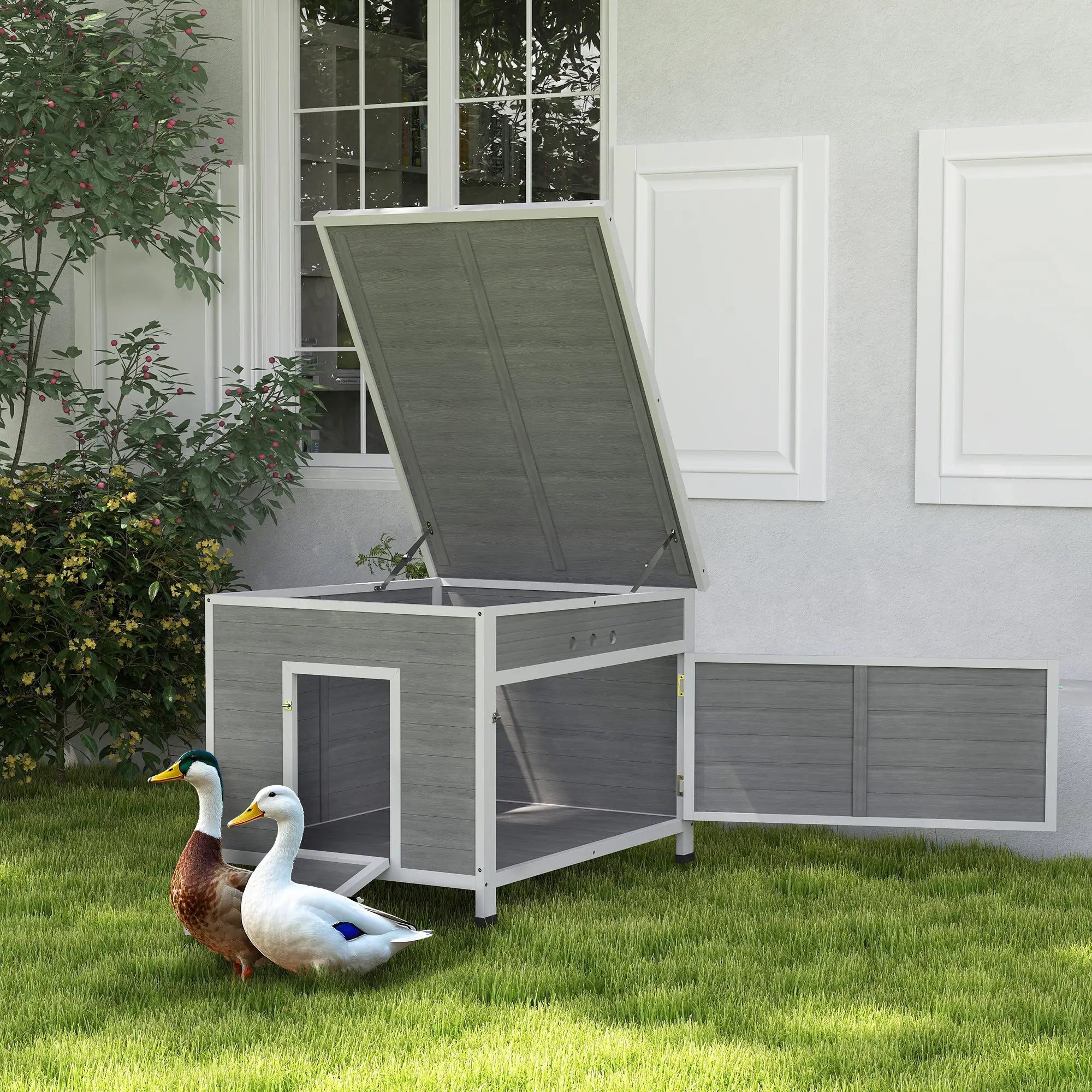 Wooden Duck Coop, Rabbit Hutch With Openable Roof, Removable Floor, Grey Chicken Coops at Gallery Canada