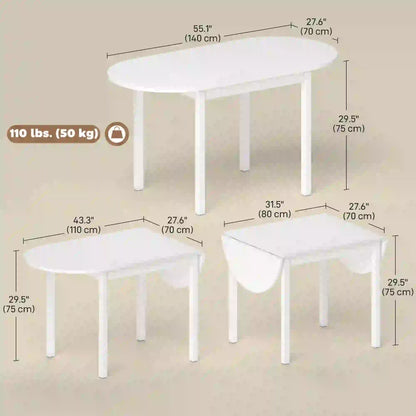 Solid Wood Kitchen Table, Drop Leaf, Folding Dining Table, White Dining Tables at Gallery Canada