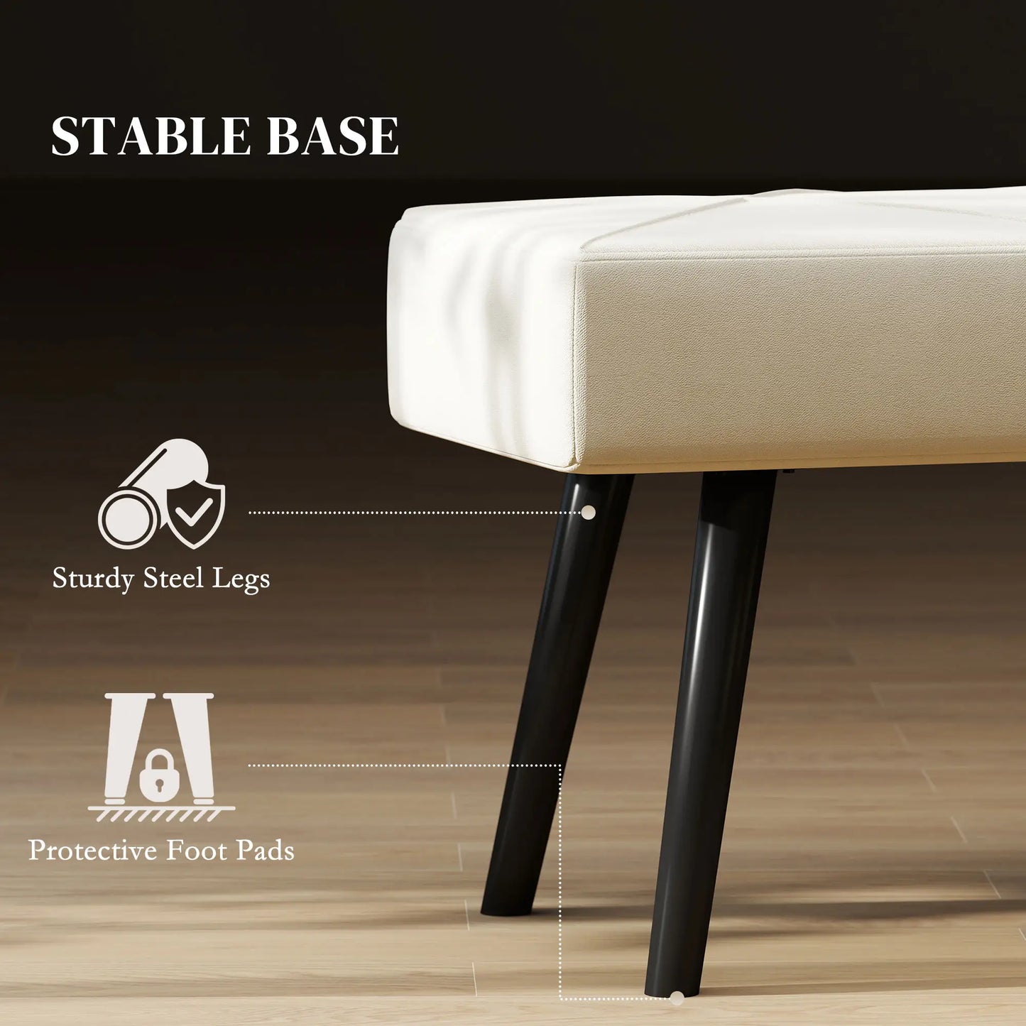39 Inches Upholstered Bedroom Bench, Modern, Cream White Storage Ottomans & Benches at Gallery Canada