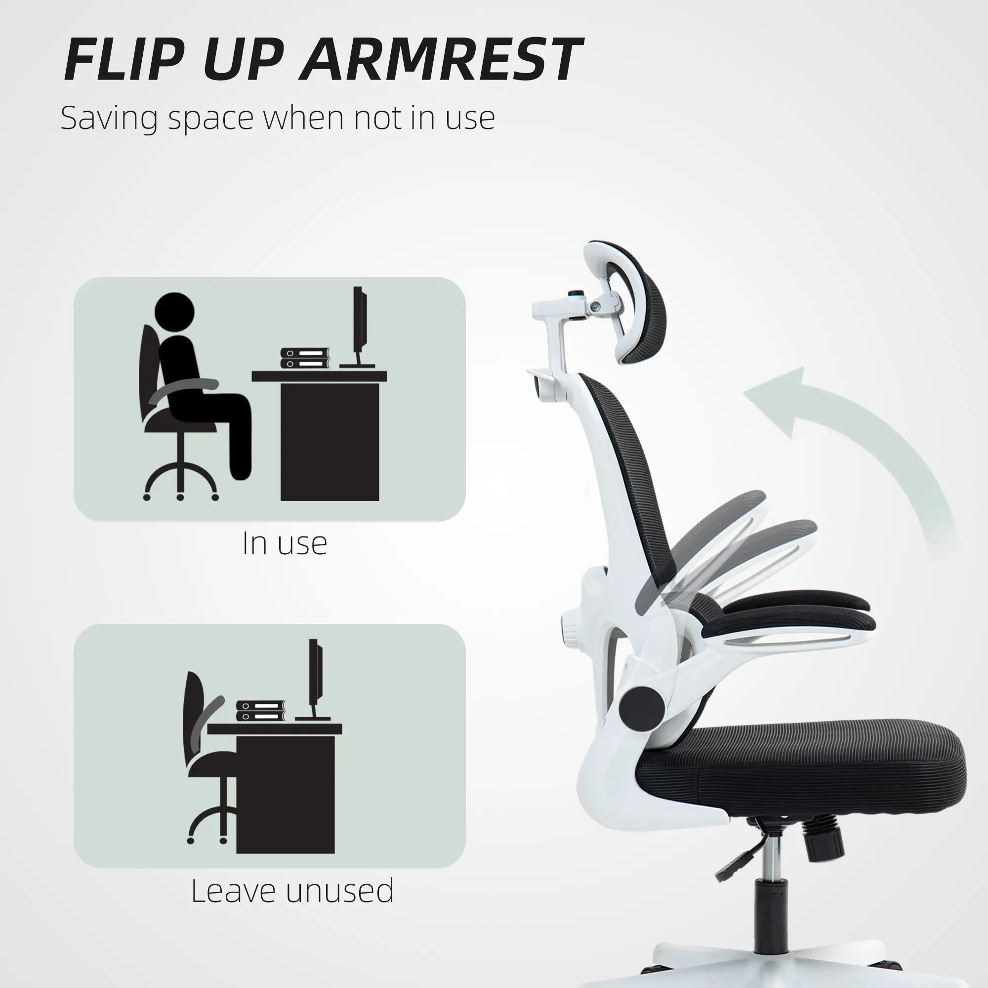 Mesh Office Chair, Ergonomic Desk Chair, Flip-Up Armrest, Adjustable Lumbar Support, Black Office Chairs at Gallery Canada