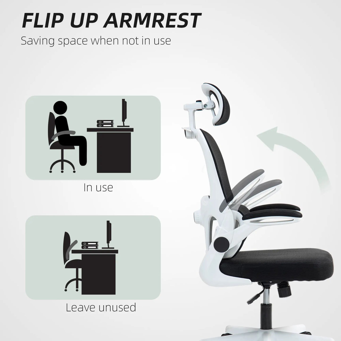 Mesh Office Chair, Ergonomic Desk Chair, Flip-Up Armrest, Adjustable Lumbar Support, Black Office Chairs at Gallery Canada
