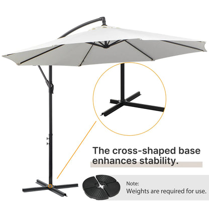 9.7ft Offset Patio Umbrella, Crank Handle, 8 Ribs, Cross Base, Cream Cantilever Umbrellas at Gallery Canada