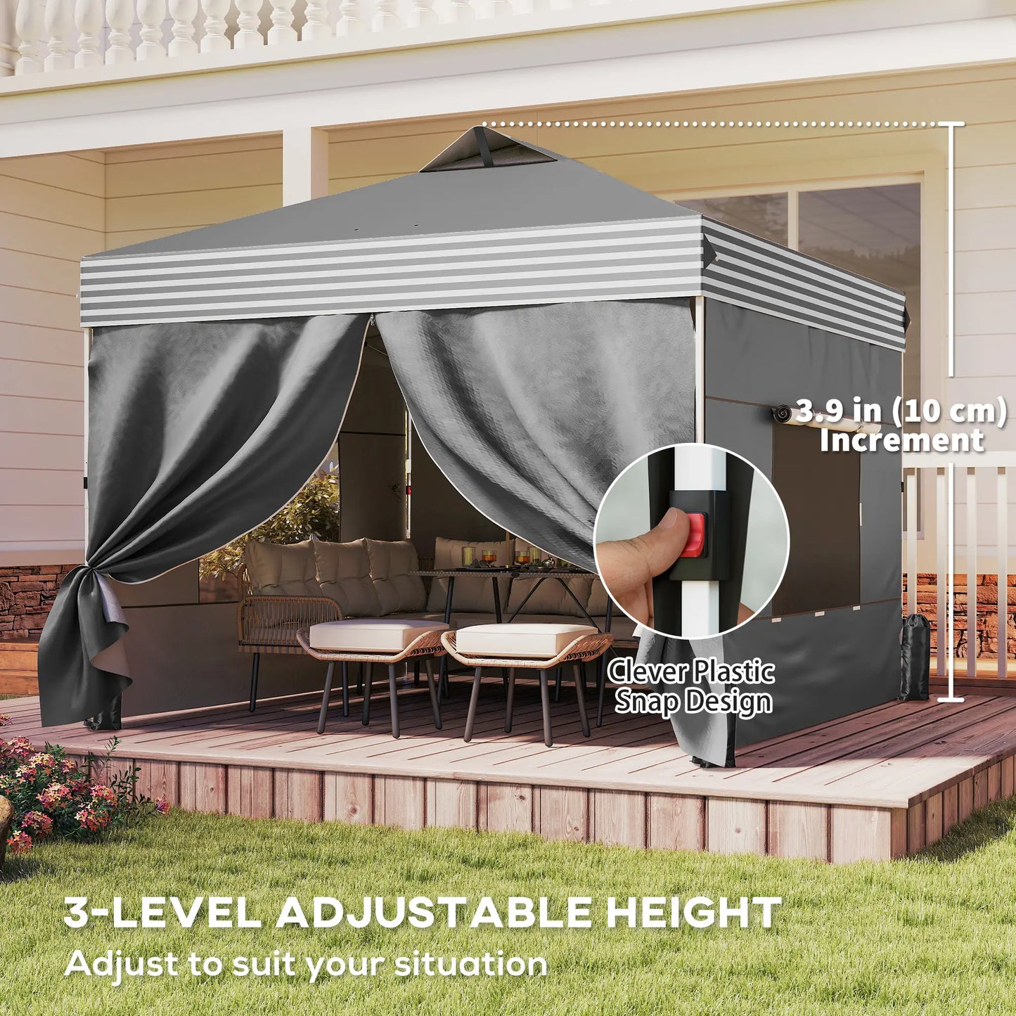 10 x 10 ft Pop Up Canopy Tent, 4 Sidewalls, UPF 50+, Wheeled Bag, Dark Grey Pop Up Canopies at Gallery Canada