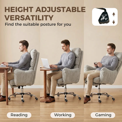 Ergonomic Reclining Gaming Chair With Foot Rest, Light Grey