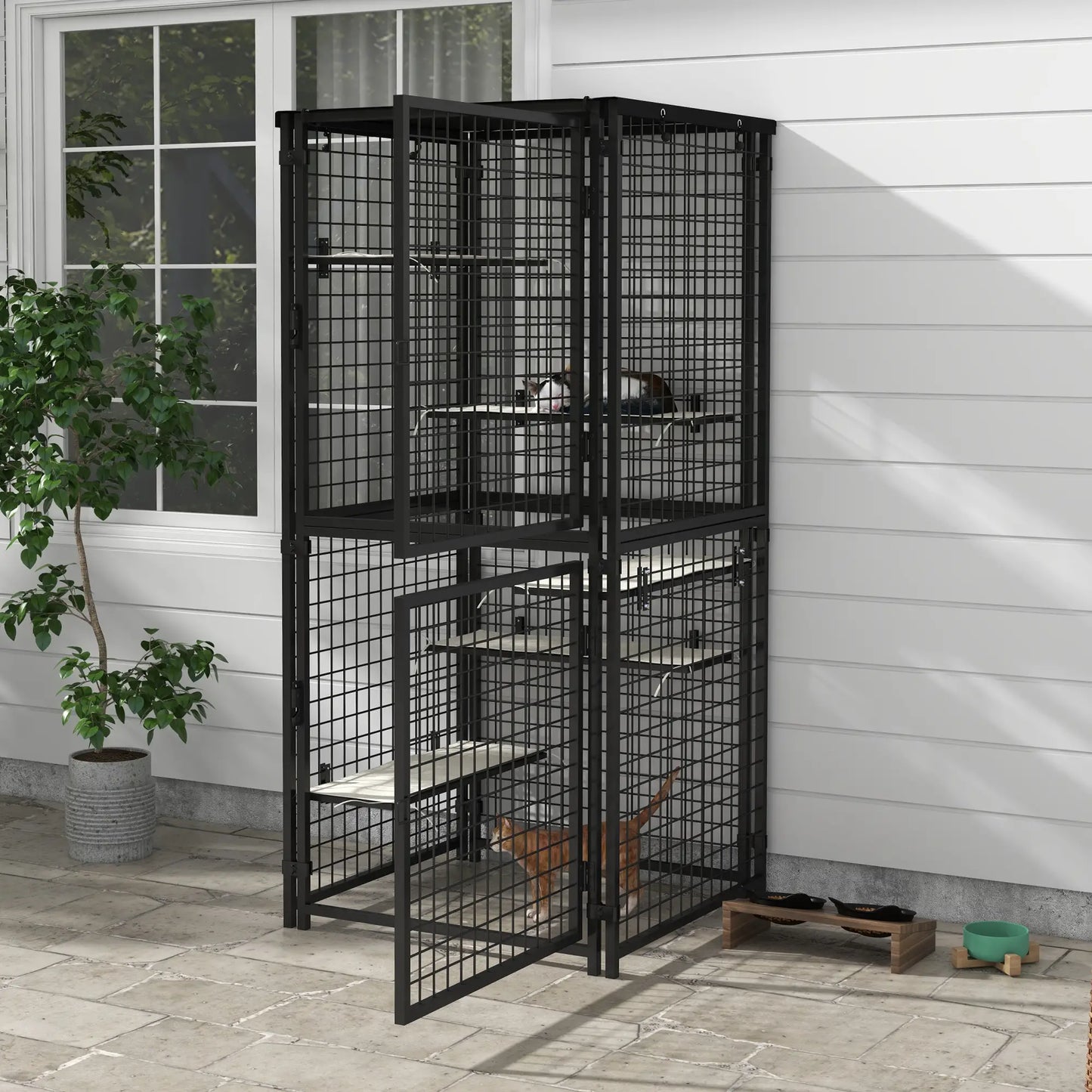 Multi-Level Cat Cage, Outdoor Catio, Steel, UV Water Resistant Cover, 5 Platforms, Soft Pads, Black Outdoor Cat Enclosures at Gallery Canada