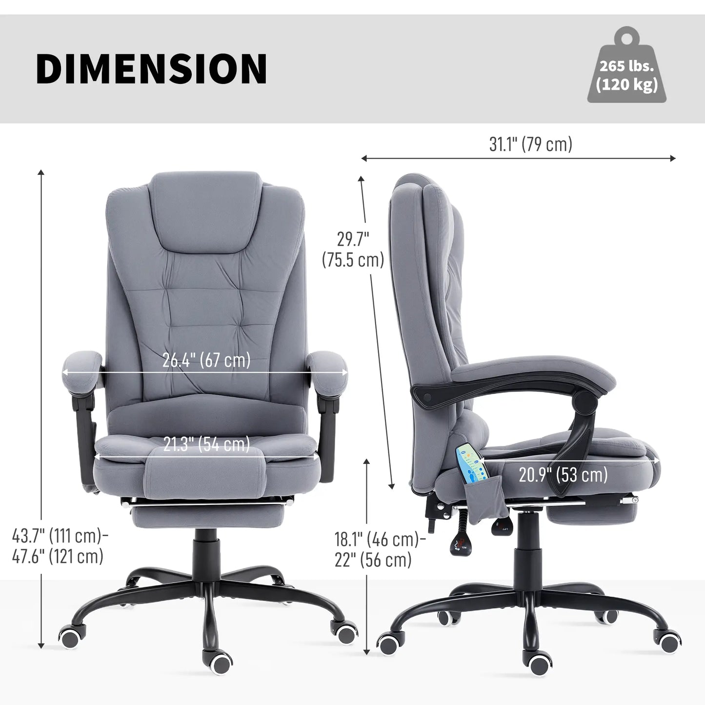 7 Point Vibrating Massage Chair, Reclining Office Chair, Adjustable Height, Grey Massage Chairs at Gallery Canada