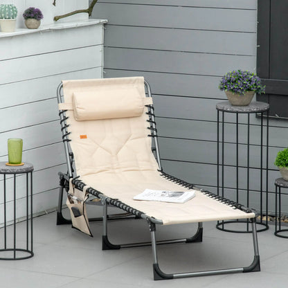 Outdoor Lounge Chair, Folding Chaise, Padded Tanning Chair, 5-Position Adjustable, Beige Lounger Chairs at Gallery Canada