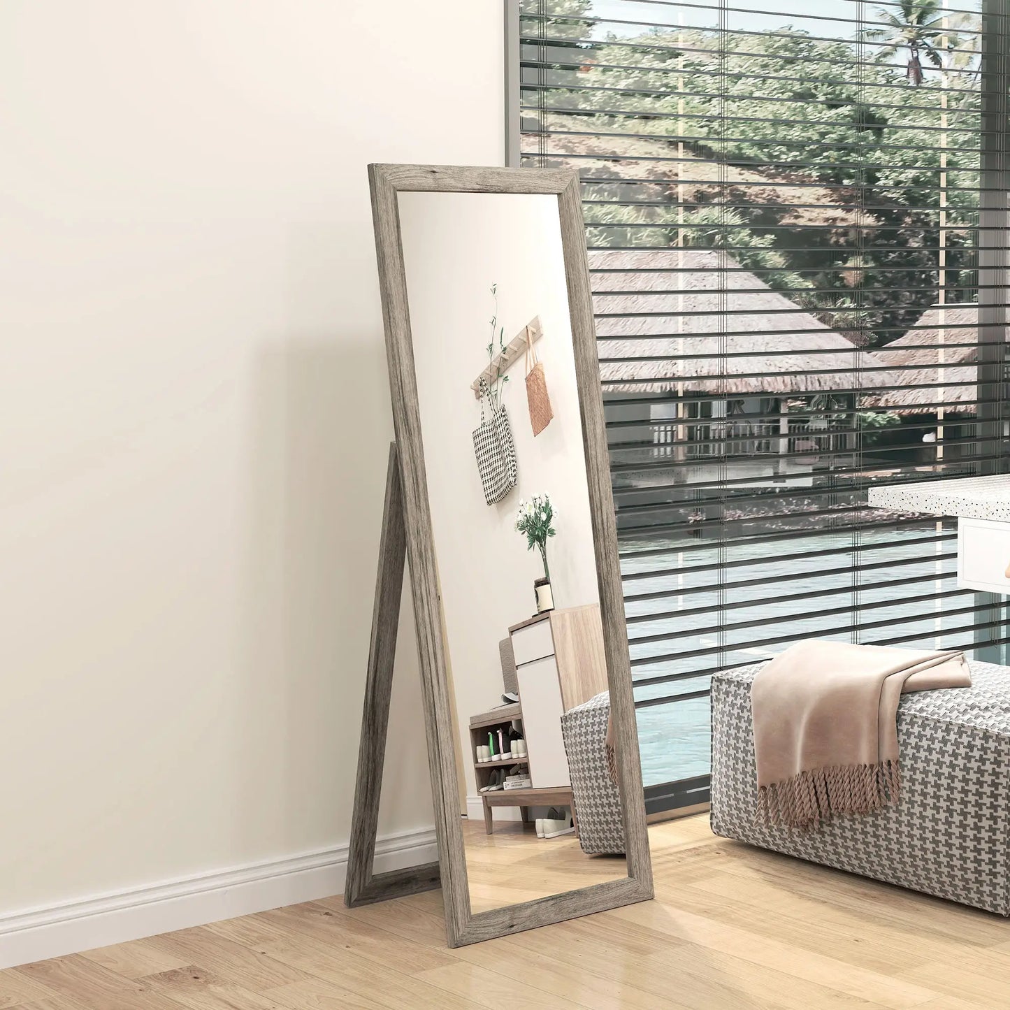 58" x 20" Floor Mirror, Full Body, Bedroom, Living Room, Wood Grain, Grey Full Length Mirrors at Gallery Canada