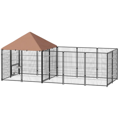 Outdoor Dog Kennel, Rotating Adjustable Bowls, Waterproof UV Cover, 11.3' x 4.7' x 5.1' Houses, Kennels & Pens Coffee at Gallery Canada