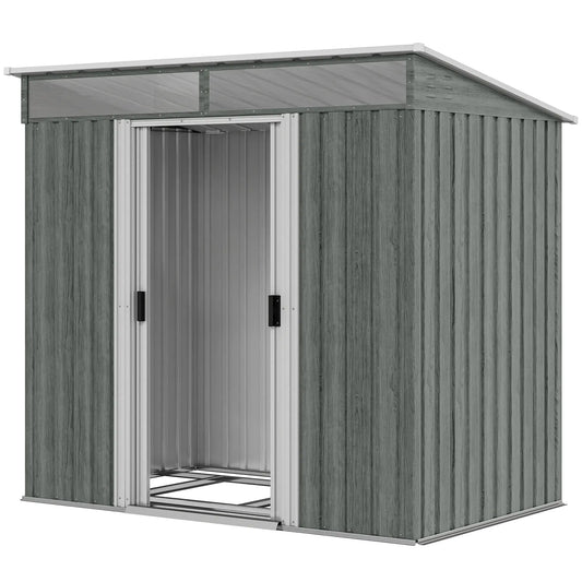 6.5x4FT Galvanised Metal Shed, Lockable Garden Storage with Sliding Doors, Grey Sheds Light Grey at Gallery Canada