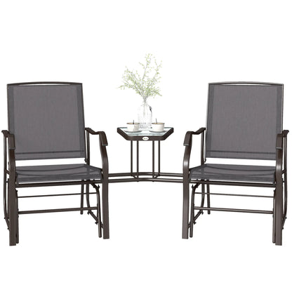 Double Glider Chair with Glass Top Table, Outdoor High Back, Grey Outdoor Gliders at Gallery Canada