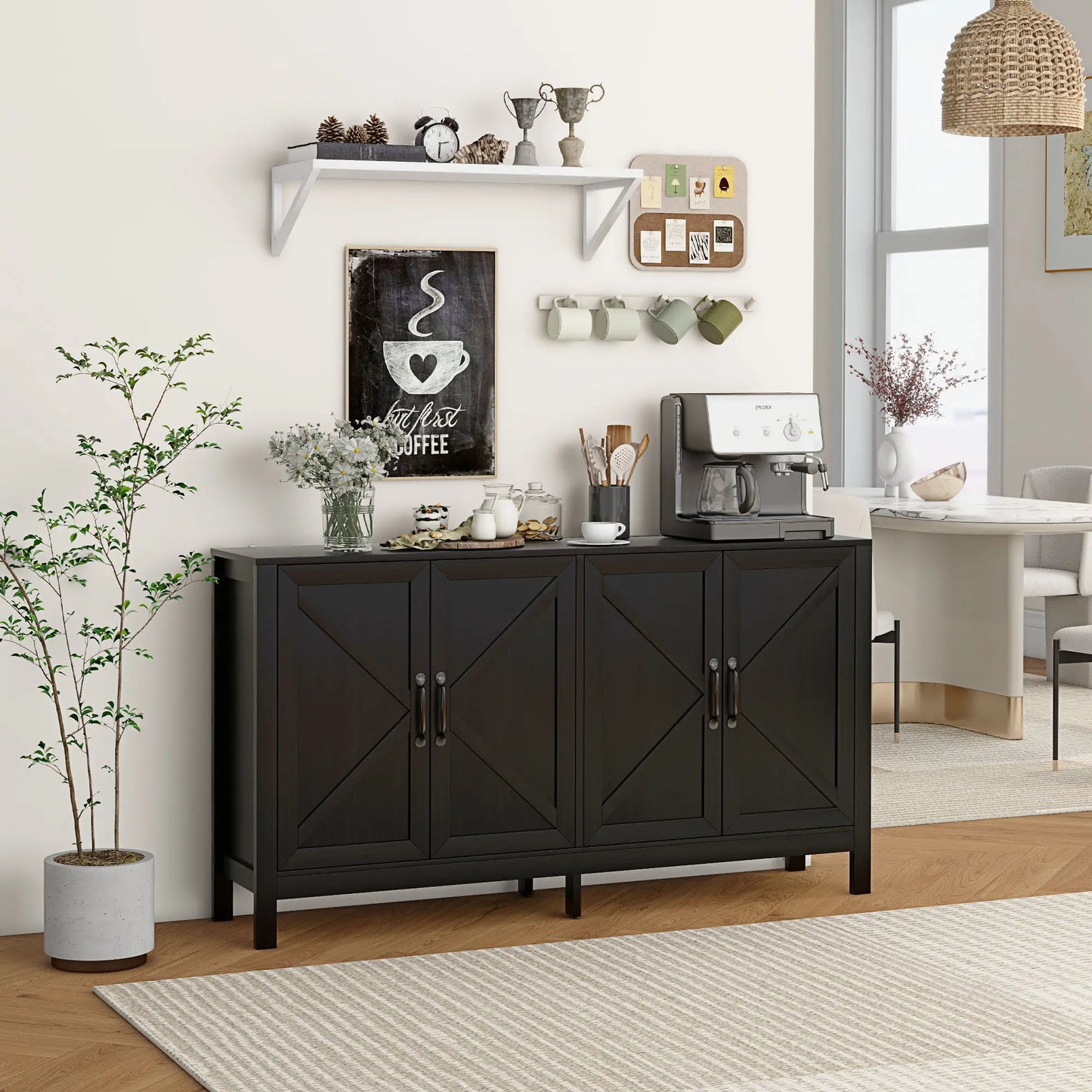 Sideboard Buffet, Storage Cabinet, TV Stand for 65 Inches, Black Oak Bar Cabinets at Gallery Canada
