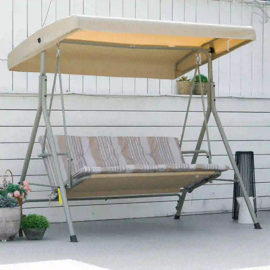 3-Seat Patio Swing Chair, Adjustable Canopy, Light Brown Patio Swings with Stand Light Brown at Gallery Canada