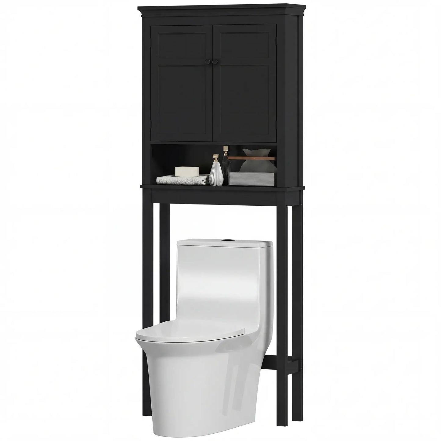 3-Tier Over Toilet Storage, Adjustable Shelf, Bathroom Laundry Bathroom Cabinets Black at Gallery Canada