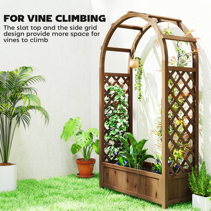 Raised Garden Bed With Arch Trellis, Planter Box, Dark Brown Wood Effect, Dark Brown Wooden Planter Boxes at Gallery Canada