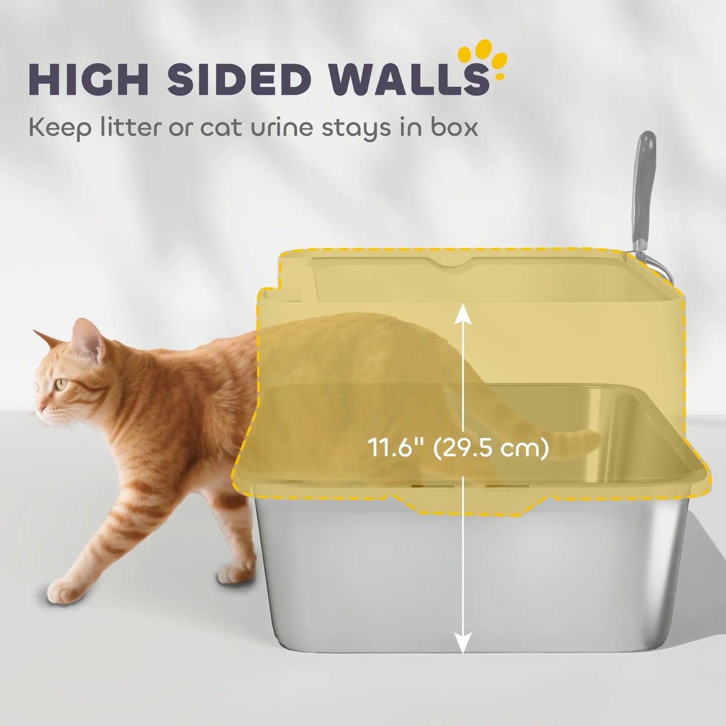Stainless Steel Cat Litter Box, XL High Sided, 24" x 16" x 12", Grey Cat Litter Box Enclosures at Gallery Canada