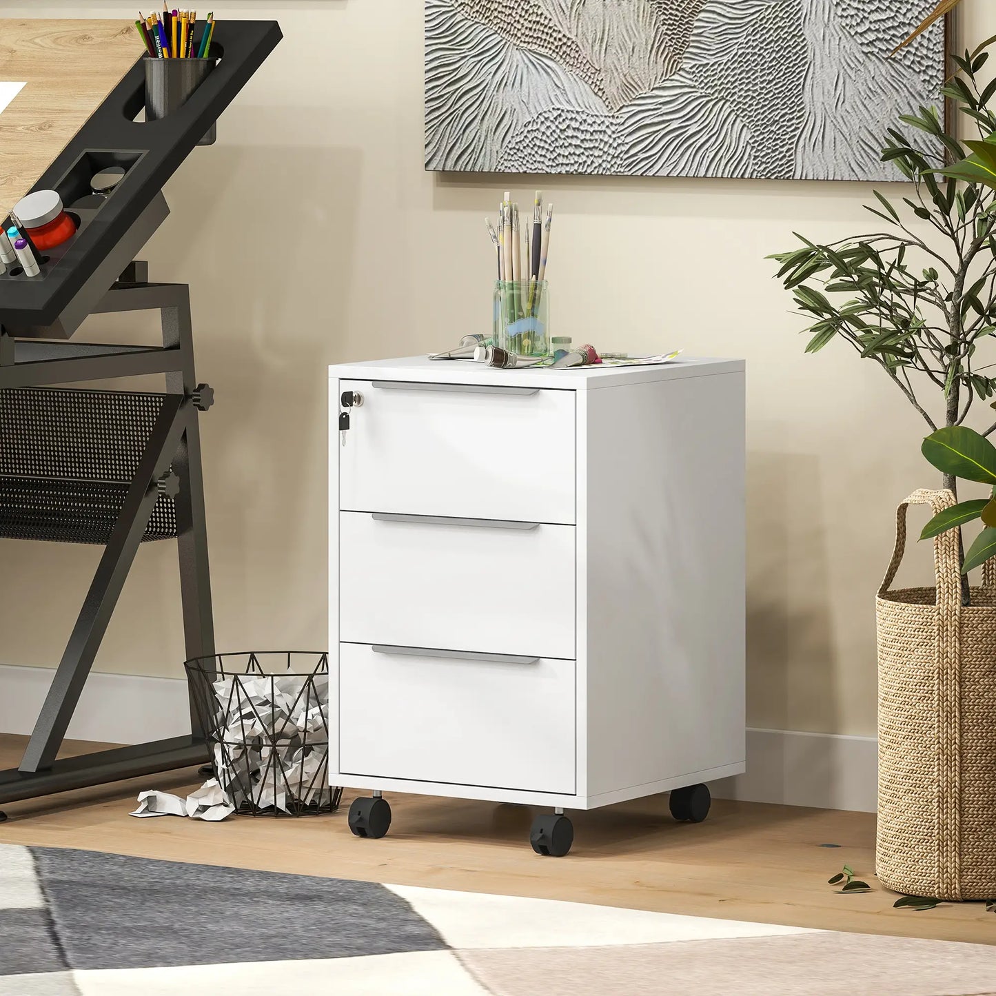 3-Drawer File Cabinet with Wheels, Vertical, Lock, White Office Cabinets & Cupboards at Gallery Canada